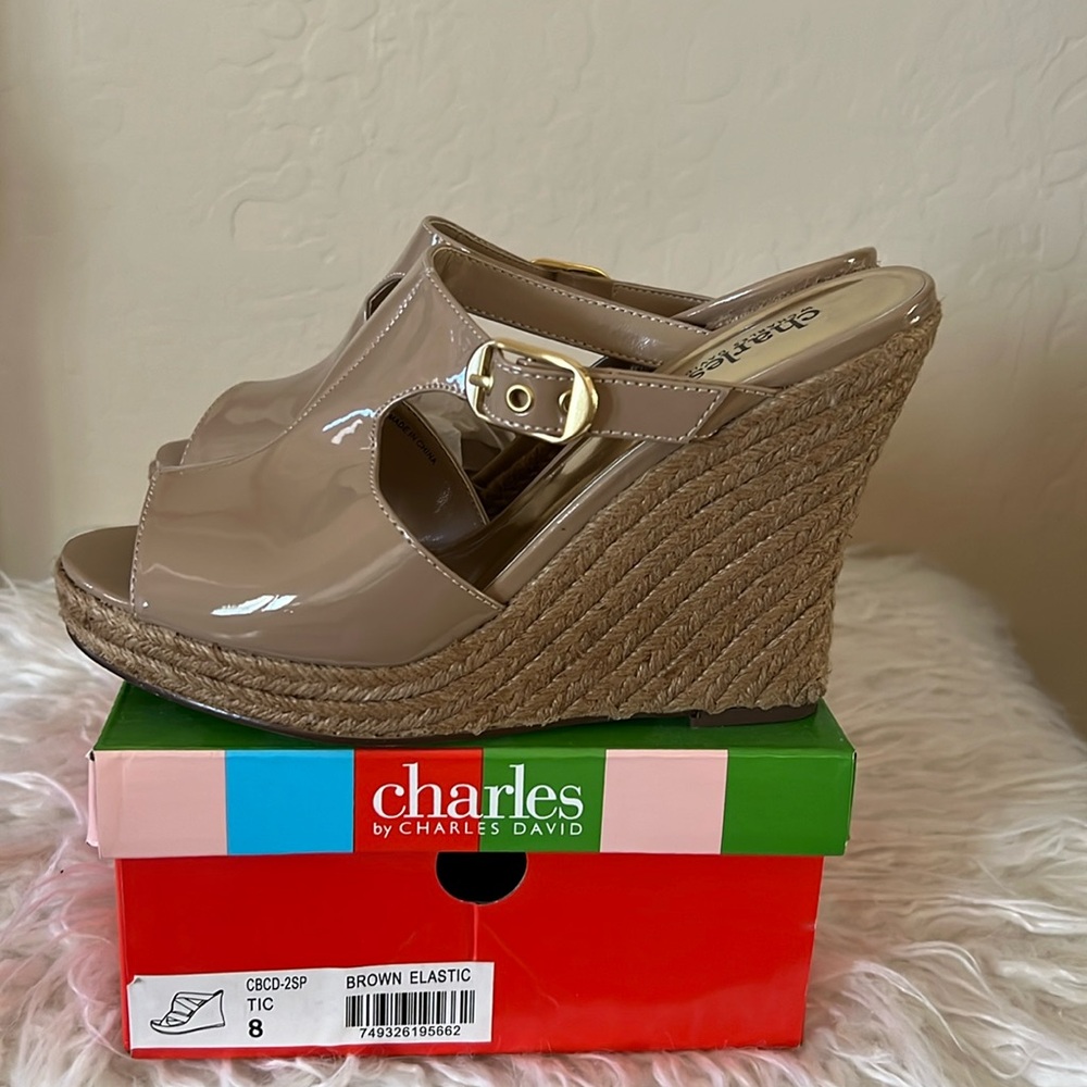 Super cute Size 8 Charles David sandals with gold buckle detail. 4 1/2” heel.